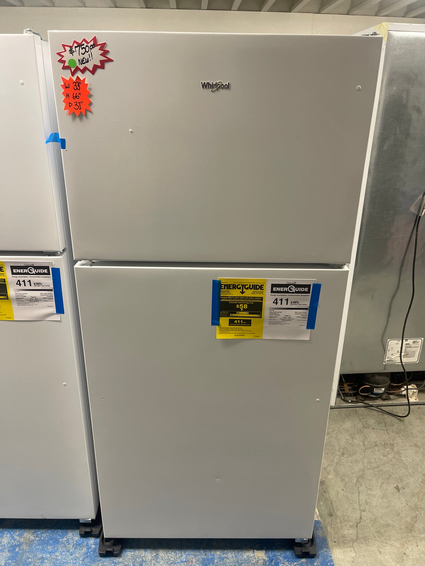 NEW!!! Whirlpool 18 cu. ft. Capacity Top- Freezer Refrigerator