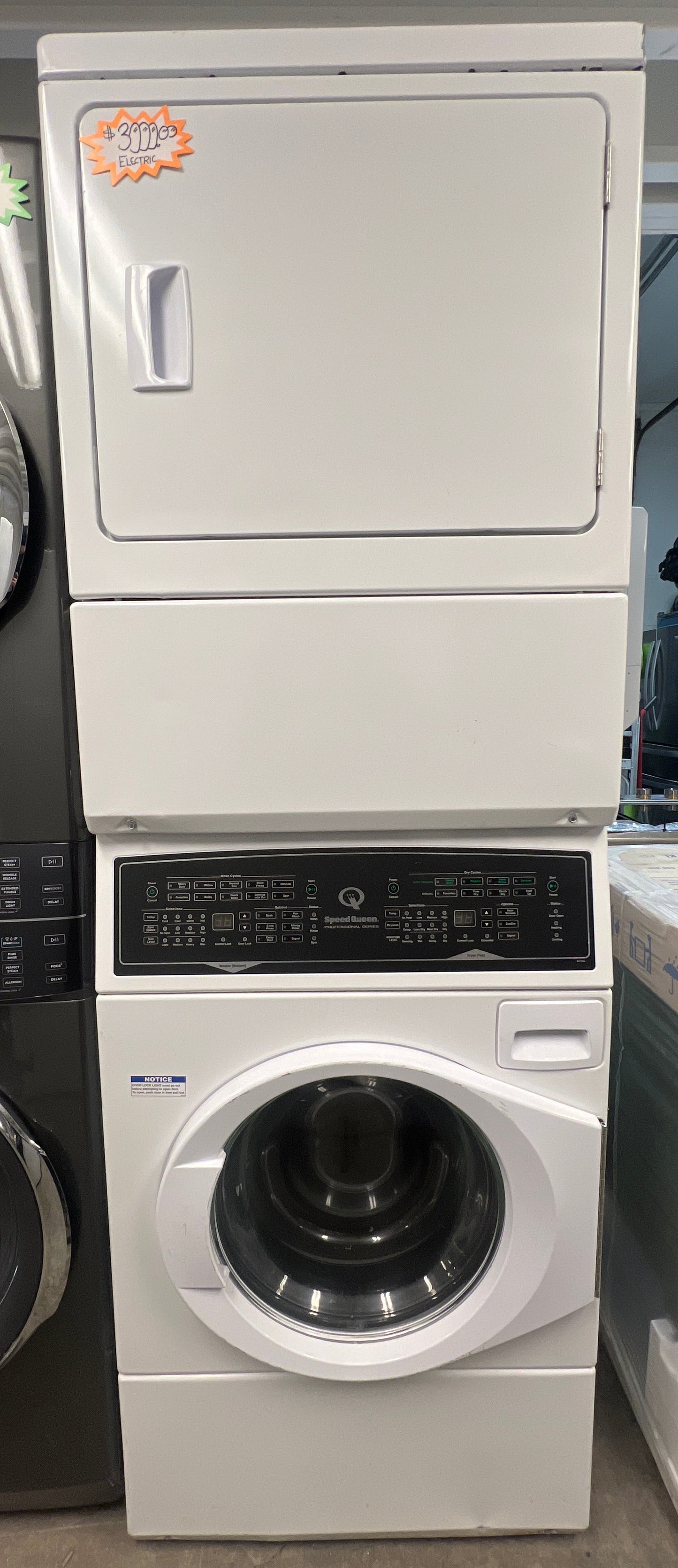 Speed Queen Electric Washer Dryer Stack