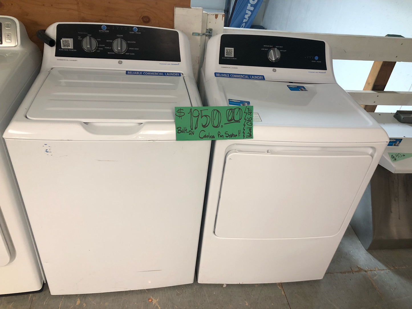 GE COINLESS PAYMENT TOP LOAD WASHER & ELECTRIC DRYER SET