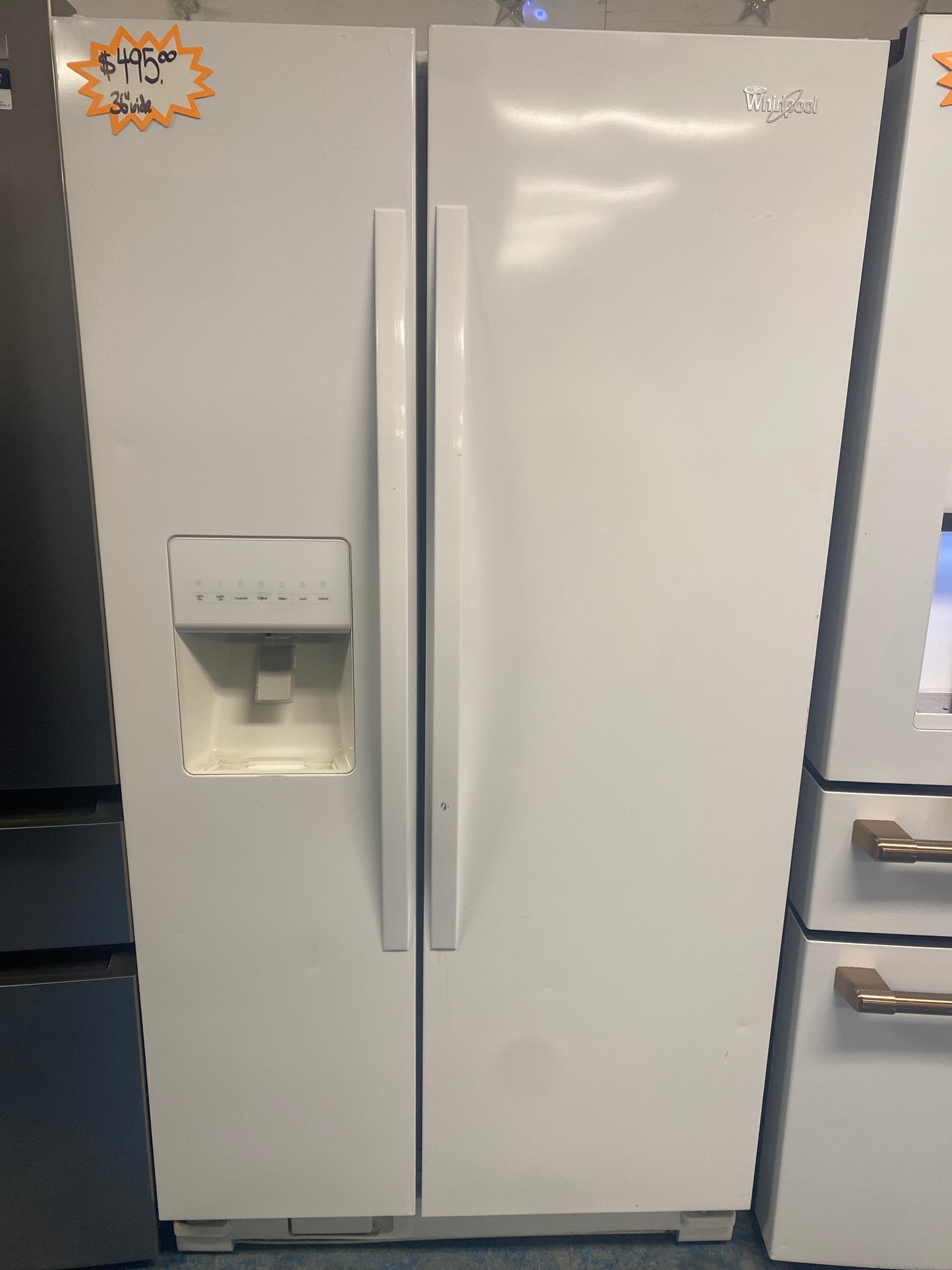 Whirlpool white 36” Wide Side-by-Side Refrigerator