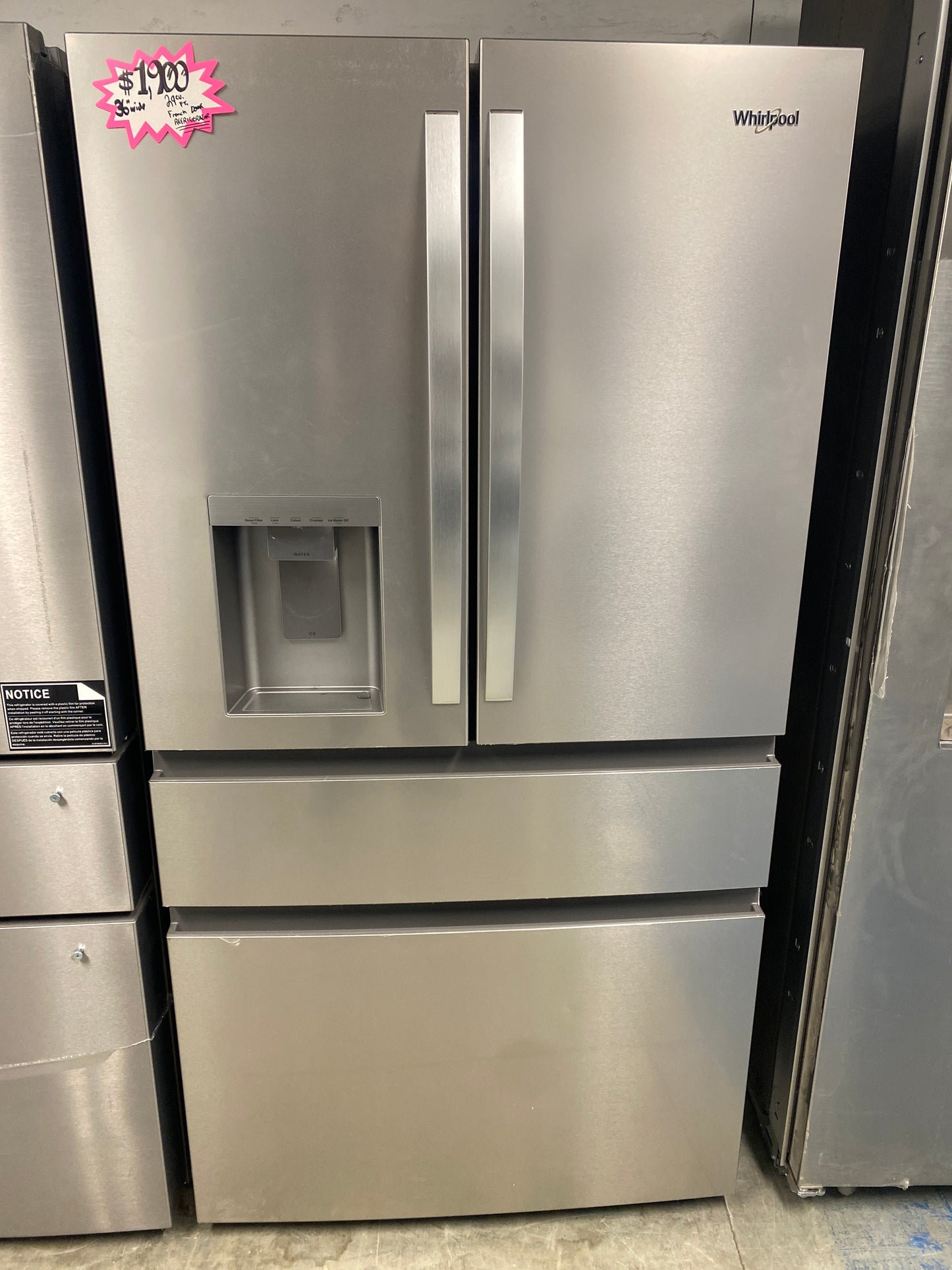Whirpool 29 cu. ft. 36” wide bottom Freezer French Door Refrigerator