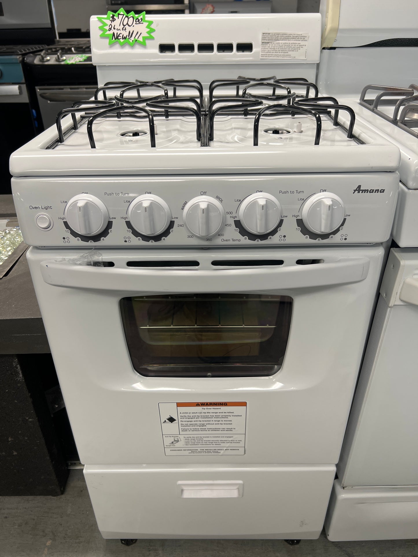 NEW!! 2.6 cu. ft. Amana Gas Range