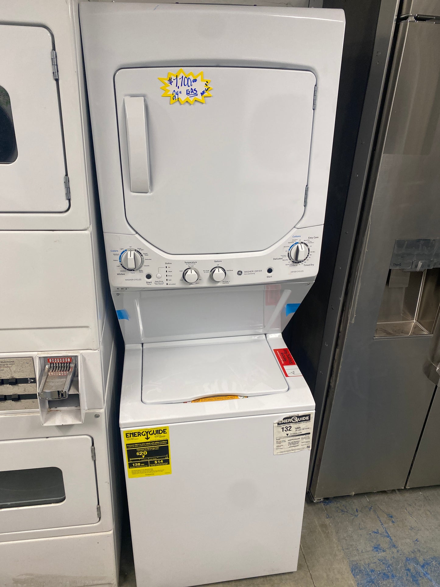 New!! GE 24” Washer & Natural Gas Dryer stacked Laundry Center