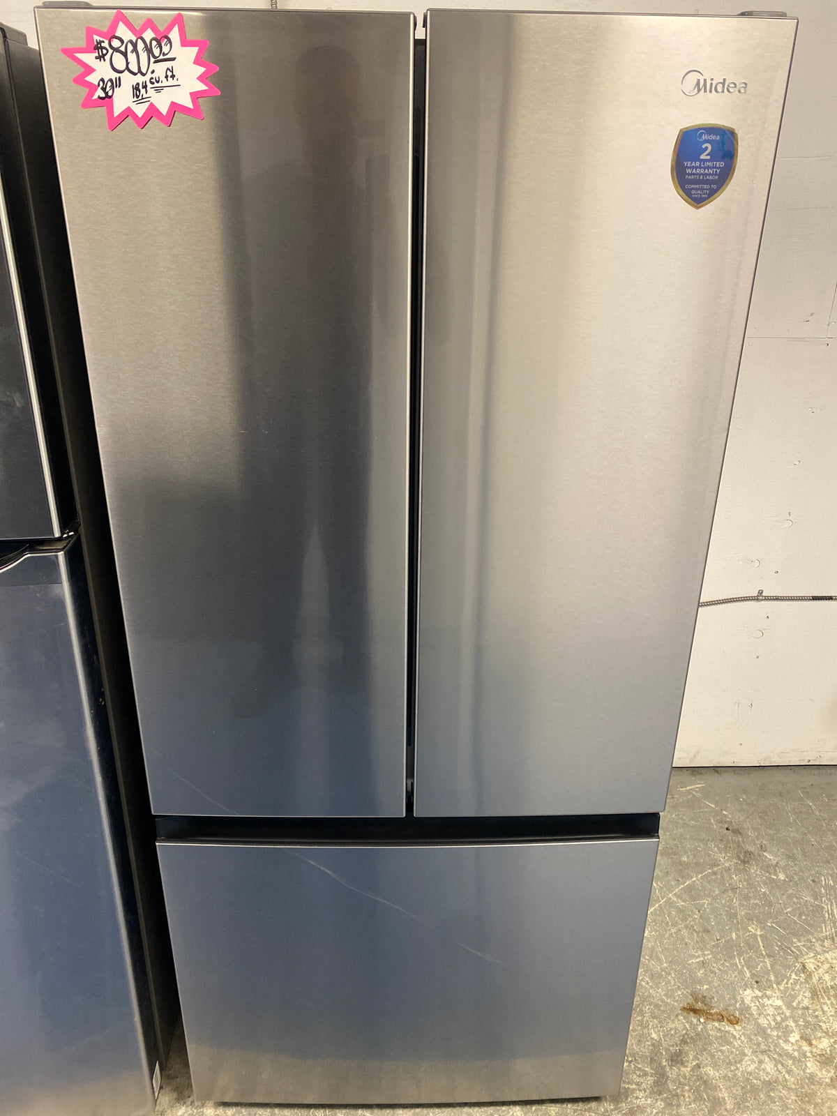 Midea 30” Wide 18.4 cu. ft. Stainless Steel Bottom Freezer French Door Refrigerator
