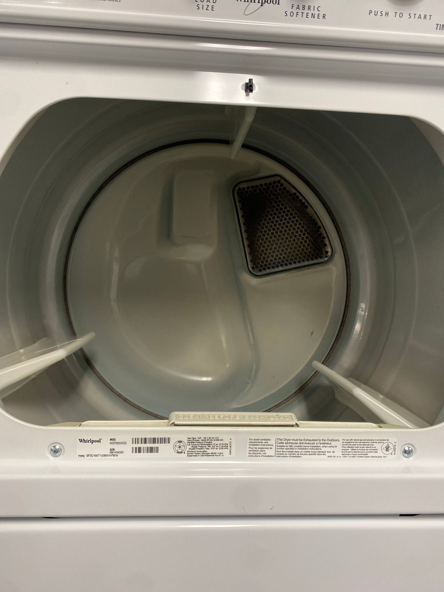 Whirlpool 27” Wide Top Load Washer & Gas Dryer Stacked Laundry Center