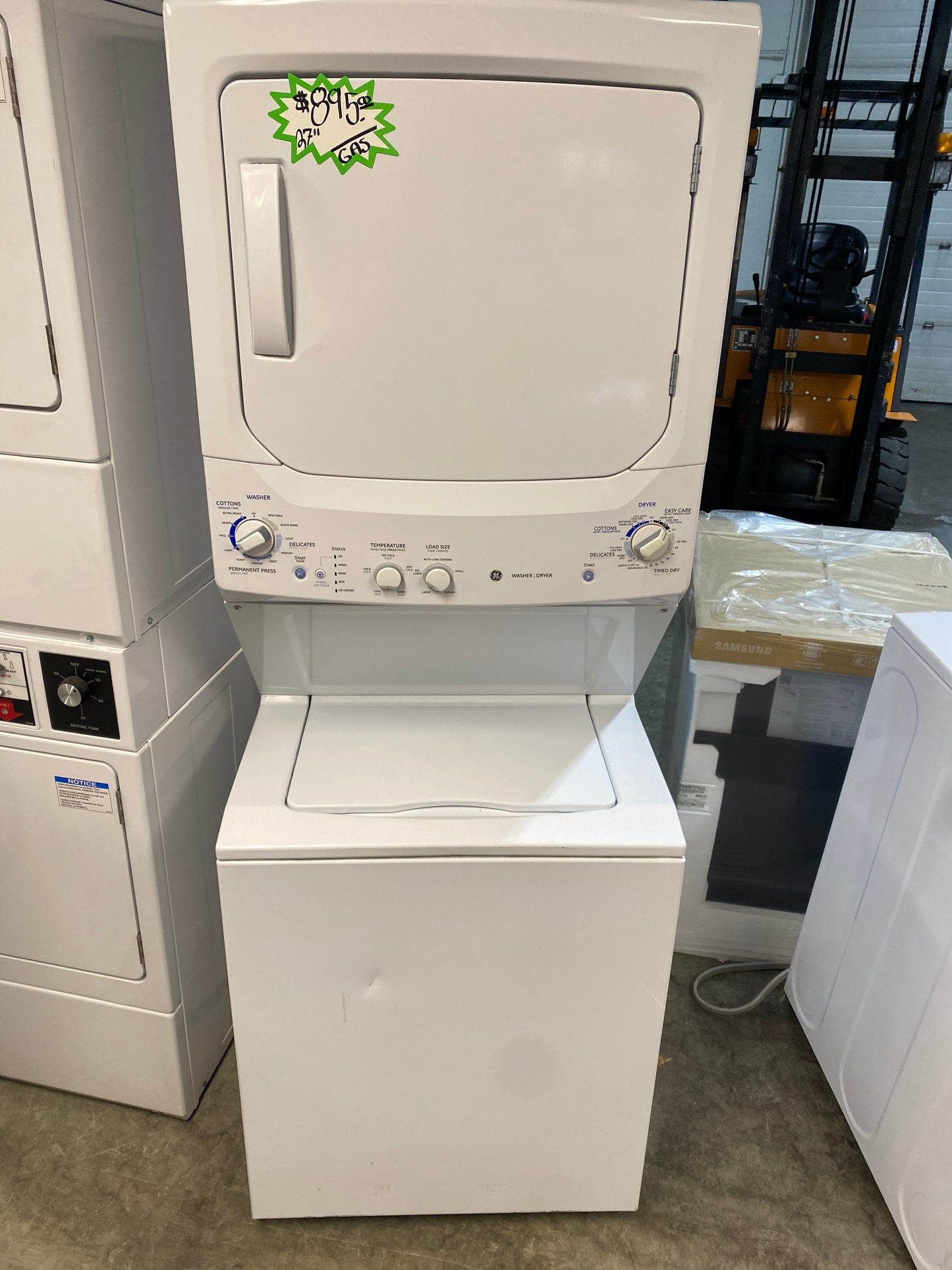 GE 27” Washer & Natural Gas Dryer Stacked Laundry Center