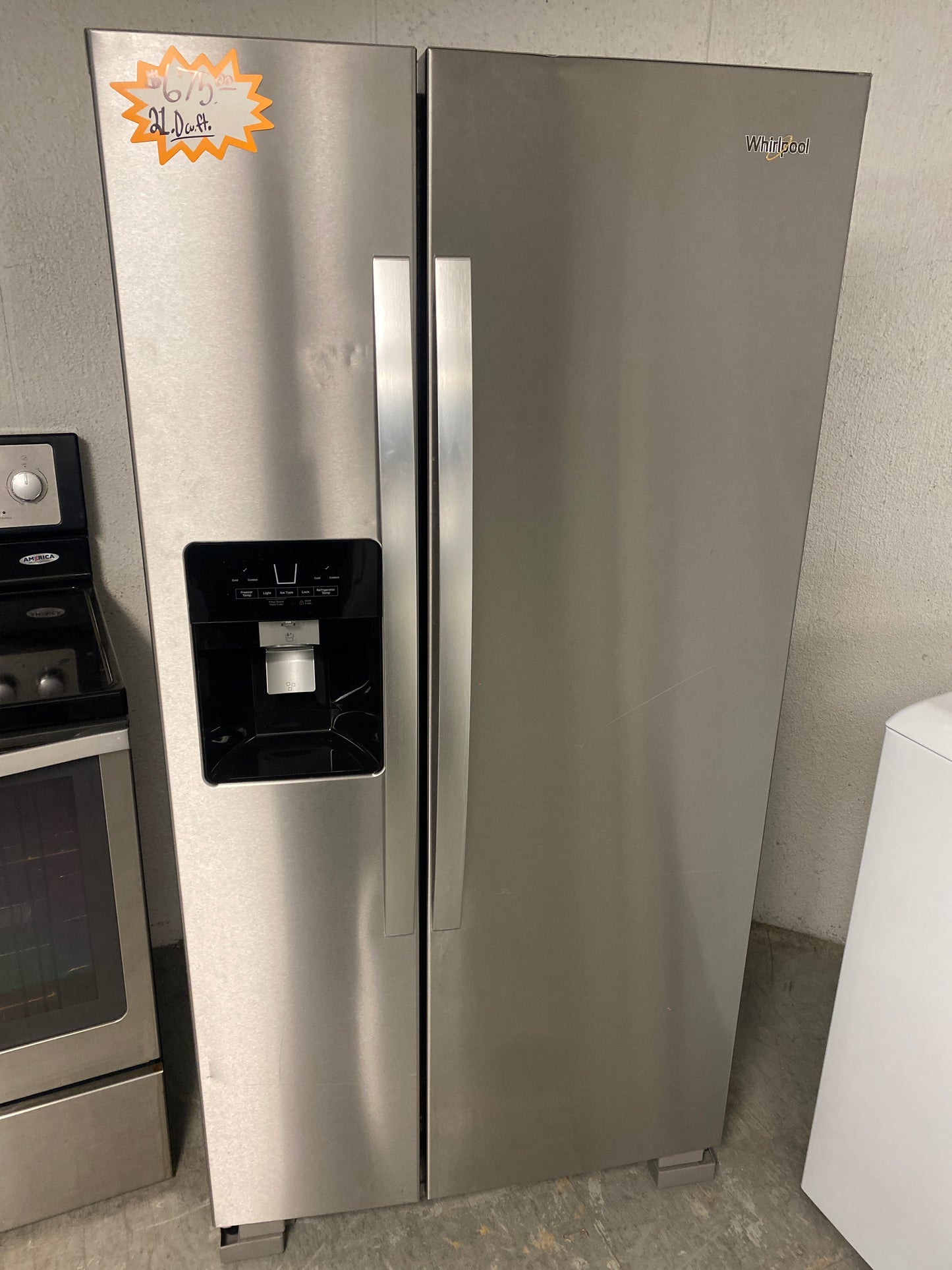 Whirlpool 36” wide 21.0cu. ft.  Side-by-Side Refrigerator